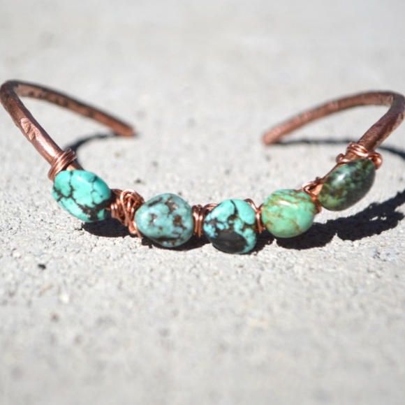 Genuine Untreated Turquoise Copper Cuff Bracelet - Picture 2 of 5